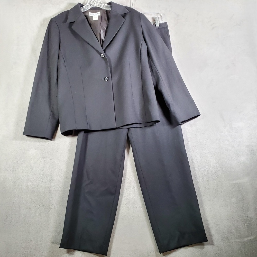 VTG Pendleton Pantsuit Womens 12 Black 2PC Virgin Wool Blazer Trousers Office